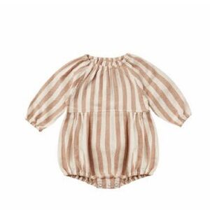 Rylee + Cru Tan and Cream Striped One Piece bubble romper 6 to 12 months